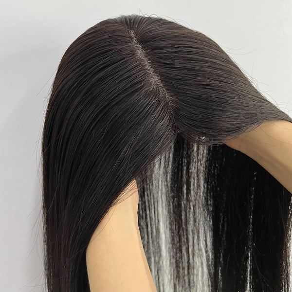 12x13 Full Silk Based Human Remy Hair Toppers For Women, Free Part Hair Piece with Clips For Thin Hair Or Hair Loss