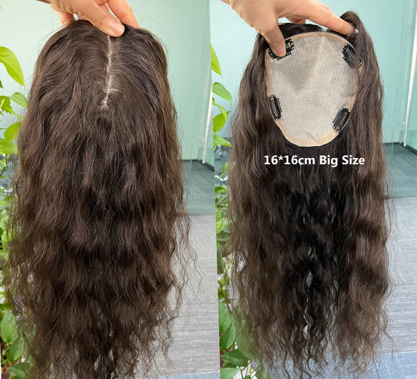 16x16cm big size full silk based human remy hair toppers for women, dark brown color ,curly style for most hair loss. Inactive