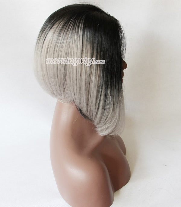 12 inches grey black bob lace front synthetic wigs