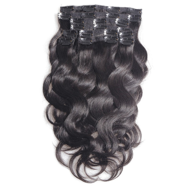 14 inches black body wave virgin human hair clips in extensions
