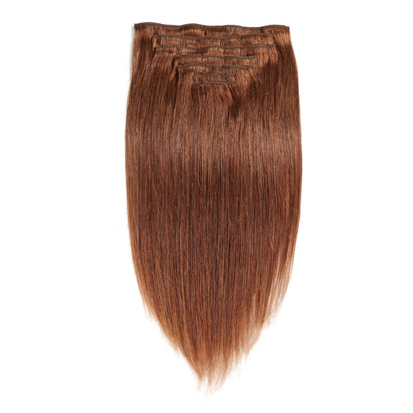 14 inches brown straight human hair extensions clips in