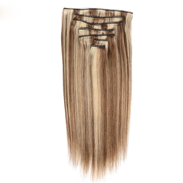 14 inches two tone straight virgin human hair clips in extensions