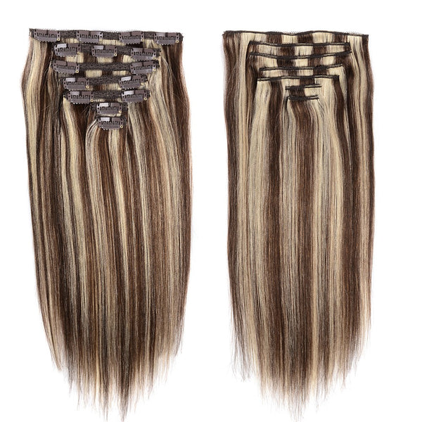 14 inches two tone straight virgin human hair clips in extensions
