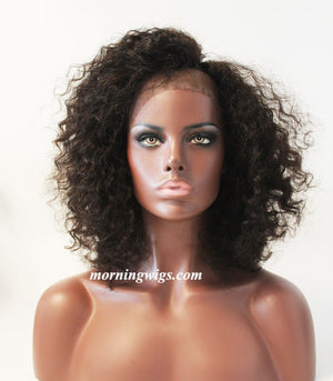 black kinky curly 100% human hair satin lace wigs fashion women