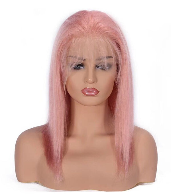 100% Brazilian human hair lace straight pink wigs for women
