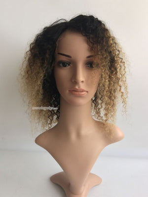 10 inches kinky curly 1B-27 ombre silk top wig