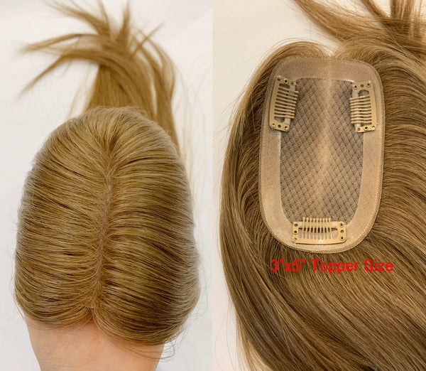Most popular 3X5 inches mono lace human remy hair topper for women. Linen brown toppers, thin hair help toppers .Hair volume.