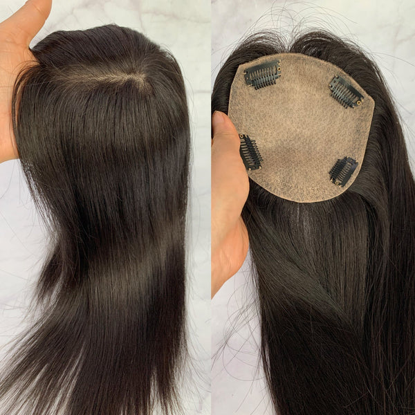 150% Density Big size 16x16cm with full silk based human hair toppers with Free part. 10A grade human remy hair toppers, bald help toppers.