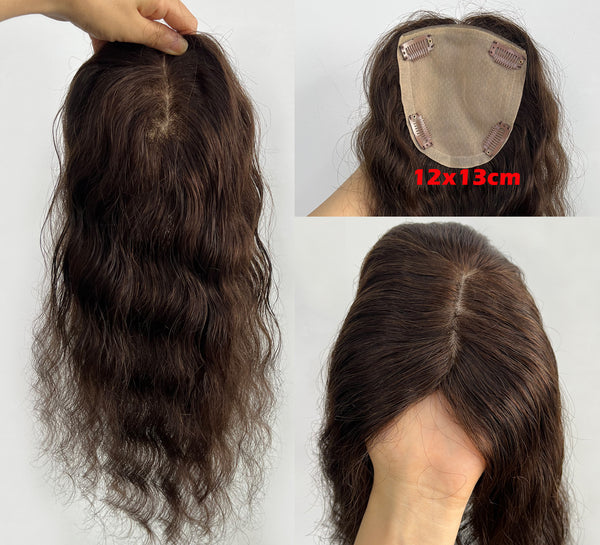 12x13cm Curly Human Hair Topper,Free part 20inch dark brown color hair piece with clips for thin hair or hair loss Inactive
