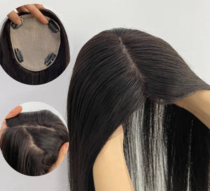 12x13 Full Silk Based Human Remy Hair Toppers For Women, Free Part Hair Piece with Clips For Thin Hair Or Hair Loss