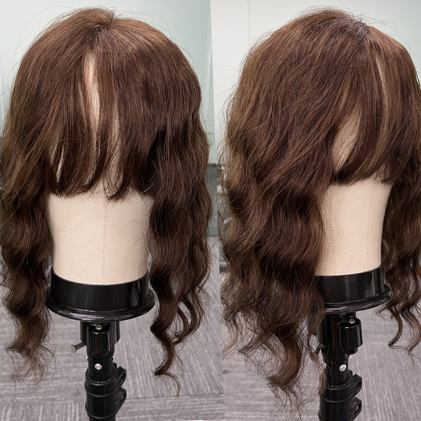 12x13 Full Silk Based Body Wave Human Remy Hair Toppers with bangs  For Women, Free Part Hair Piece with Clips For Thin Hair Or Hair Loss