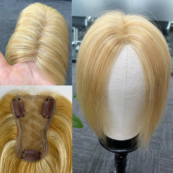 Natural realistic breathable bottom 27/613 human hair topper for women with thinning hair 10 inch hair loss cover add hair volume upgrade