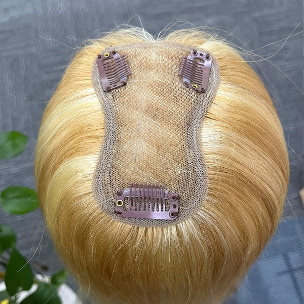 Natural realistic breathable bottom 27/613 human hair topper for women with thinning hair 10 inch hair loss cover add hair volume upgrade