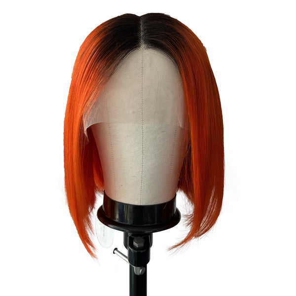 12 inches Fashion Black and Red Real Hair Lace head Cover with Bob for Girls