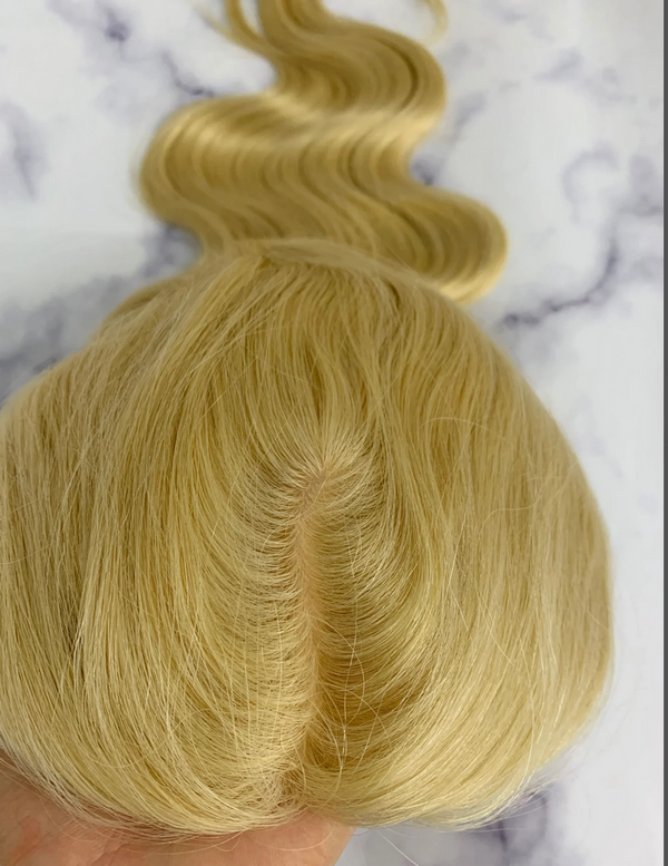 613 Blonde Human Hair topper for thinning hair. Hairtopper for volume. 13cmx14cm silk based topper