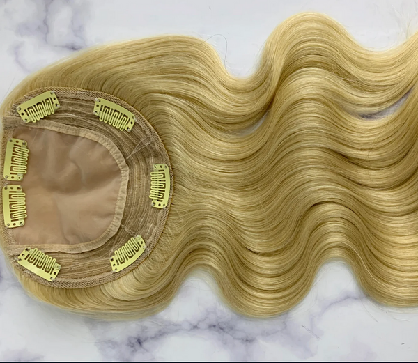 613 Blonde Human Hair topper for thinning hair. Hairtopper for volume. 13cmx14cm silk based topper
