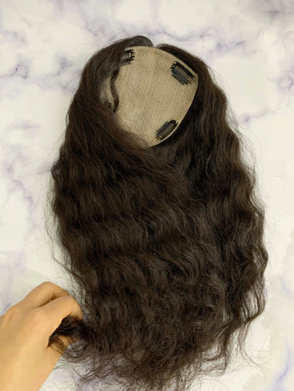 Customized 17*22cm full silk based with 6 clips Natural wave 110% density Natural black