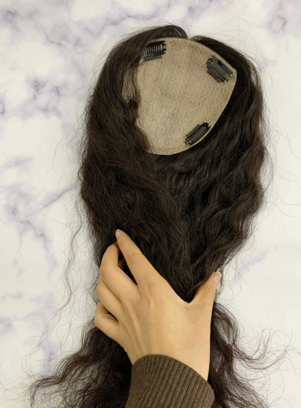 Customized 17*22cm full silk based with 6 clips Natural wave 110% density Natural black