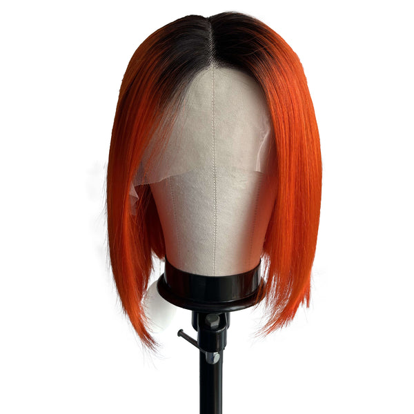 12 inches Fashion Black and Red Real Hair Lace head Cover with Bob for Girls