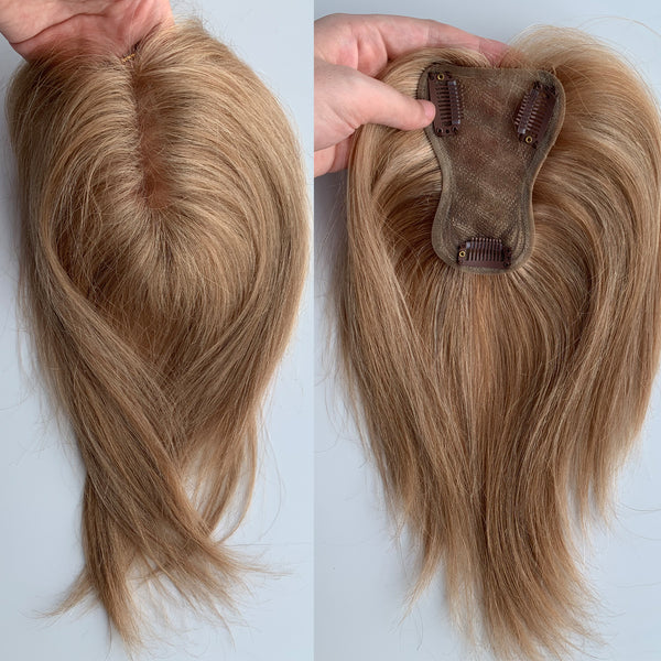 The natural realistic breathable bottom mesh 10/16 human hair topper for women with thinning hair 10 inch hair let top of your head fluffy