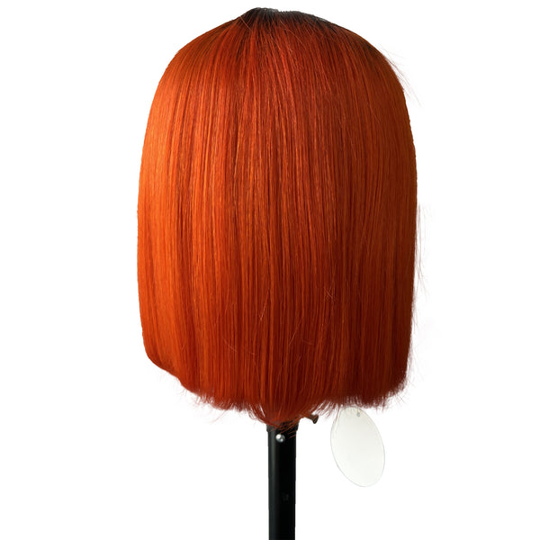 12 inches Fashion Black and Red Real Hair Lace head Cover with Bob for Girls