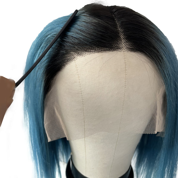 12 Inches Human Hair Lace Front Wigs, Black ombre Pink color Short Bob wigs for women