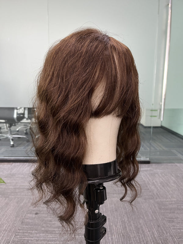 12x13 Full Silk Based Body Wave Human Remy Hair Toppers with bangs  For Women, Free Part Hair Piece with Clips For Thin Hair Or Hair Loss