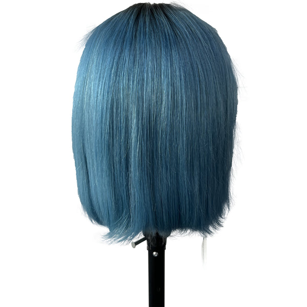 12 Inches Human Hair Lace Front Wigs, Black ombre Pink color Short Bob wigs for women