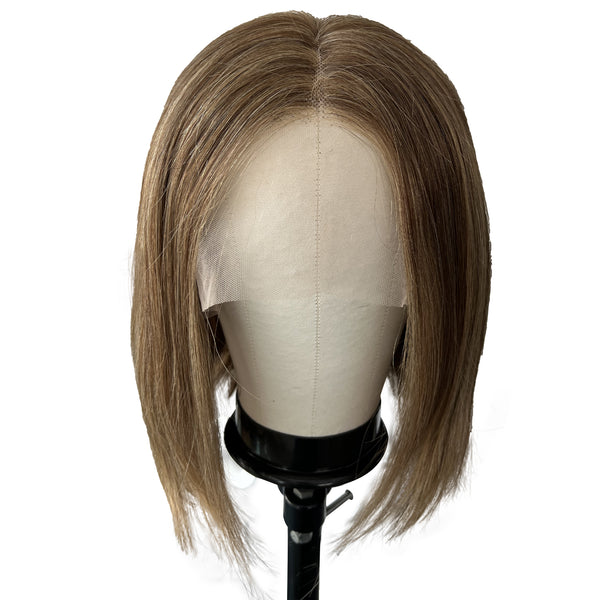 12 Inches Human Hair Lace Front Wigs, T Shape Cold Brown color Short Bob