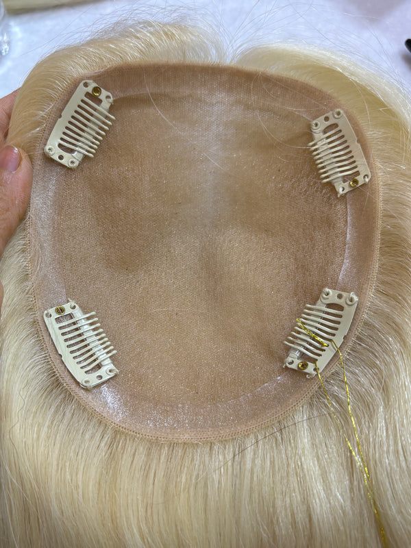 613 Blonde Human Hair topper for thinning hair. Hairtopper for volume. 13cmx14cm silk based topper