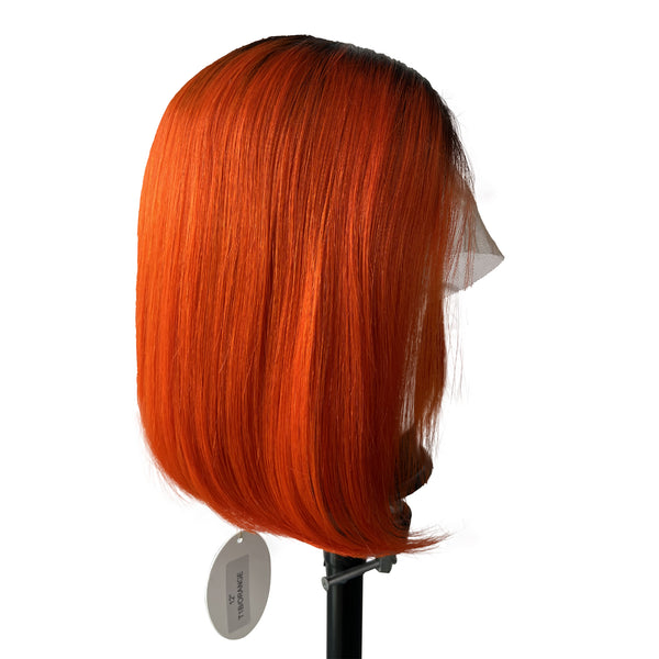 12 inches Fashion Black and Red Real Hair Lace head Cover with Bob for Girls