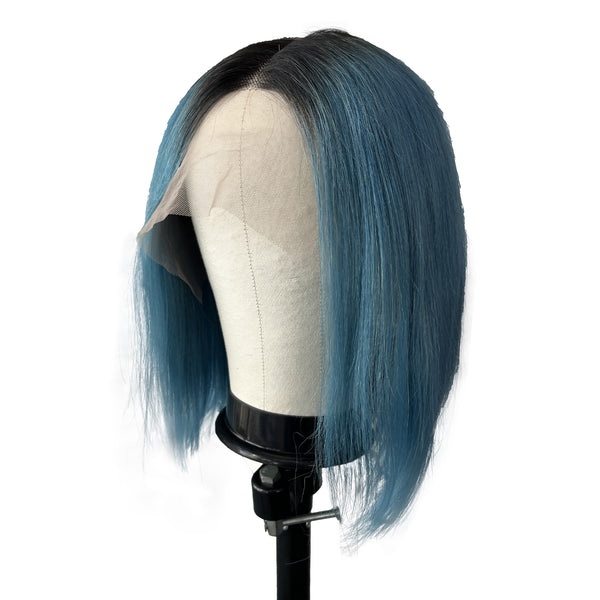 12 Inches Human Hair Lace Front Wigs, Black ombre Pink color Short Bob wigs for women