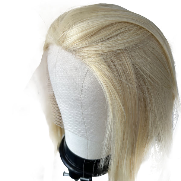 12 inches 120% Density Fashion Black and White Real Hair Lace head Cover with Bob for Girls