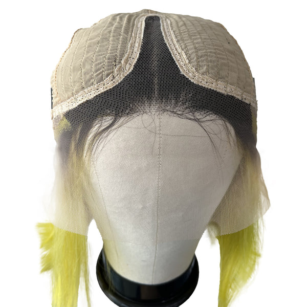 12 Inches Human Hair Lace Front Wigs, Black ombre Yellow color Short Bob wigs for women
