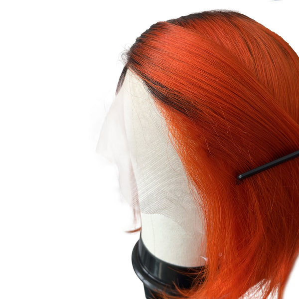 12 inches Fashion Black and Red Real Hair Lace head Cover with Bob for Girls