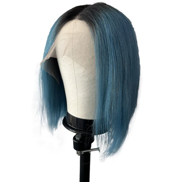 12 Inches Human Hair Lace Front Wigs, Black ombre Pink color Short Bob wigs for women