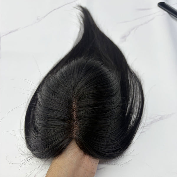 8x11cm HD Lace Front Human Hair Topper | Clip In Real Hair Crown Hairpiece for Thinning Hair, Bald Spots & Gray Hair
