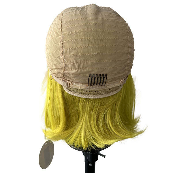 12 Inches Human Hair Lace Front Wigs, Black ombre Yellow color Short Bob wigs for women