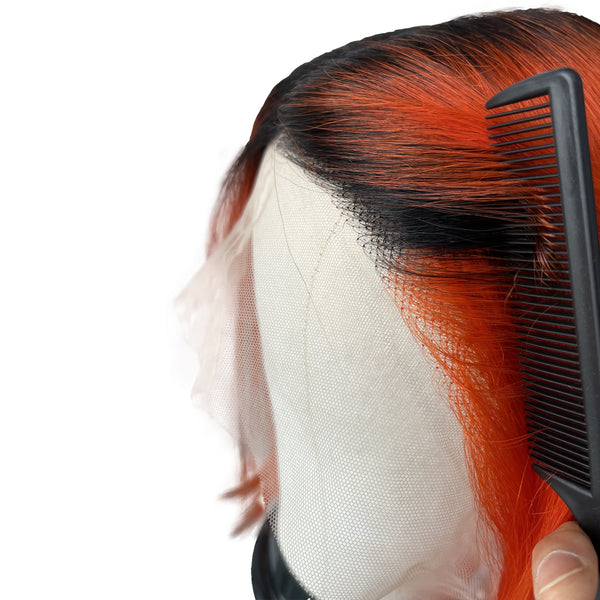 12 inches Fashion Black and Red Real Hair Lace head Cover with Bob for Girls