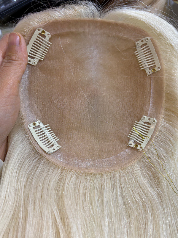 613 Blonde Human Hair topper for thinning hair. Hairtopper for volume. 13cmx14cm silk based topper