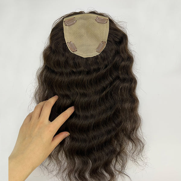 12x13cm Curly Human Hair Topper,Free part 20inch dark brown color hair piece with clips for thin hair or hair loss Inactive