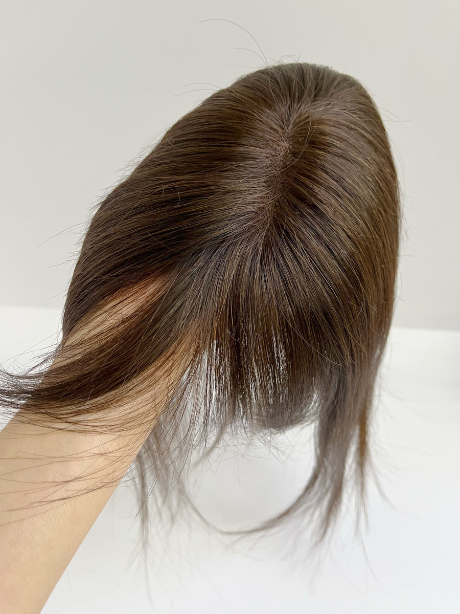 9x14cm Breathable lace toppers brown color human hair topper with bang ...