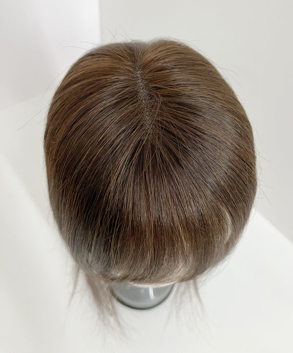 9x14cm Breathable lace toppers brown color human hair topper with bang for women thin hair or short hair
