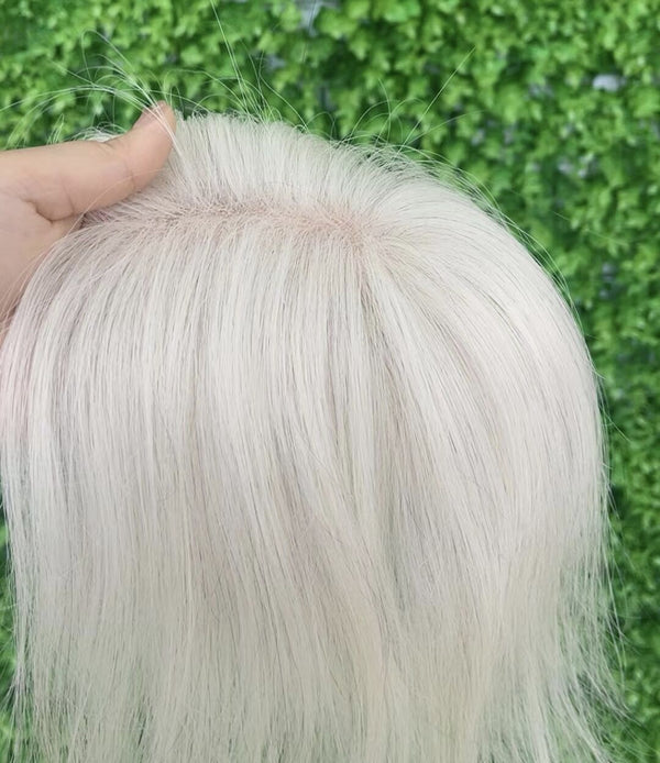 5.5x5.5" white blonde Short hair toppers for women thinning hair or hair loss The breathable 60 lace is well ventilated for a cool, comfortable fit.