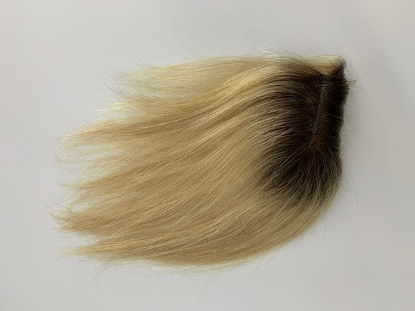 16/613# middle brown ombre blonde color human hair toppers for women thin hair, breathable and invisible Swiss lace made, wearless to wear