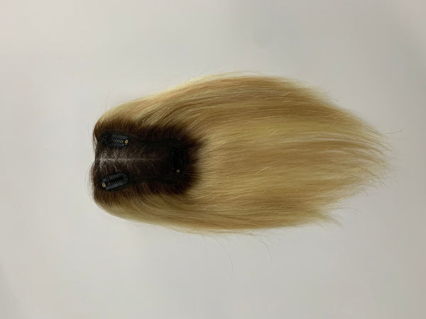 16/613# middle brown ombre blonde color human hair toppers for women thin hair, breathable and invisible Swiss lace made, wearless to wear