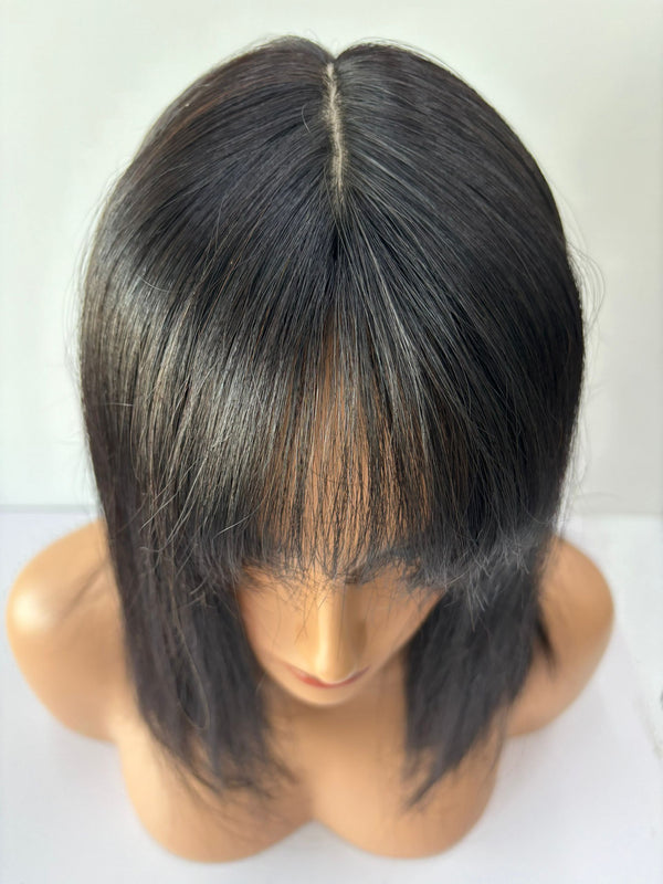 Big size 16x16cm human hair toppers with bangs ,free part full silk based human hair toppers for most of hair loss .heavy hair topper.
