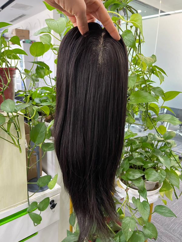 14x15.5cm Human Hair Topper for thinning hair , silk based topper with breathable lace around the side ,black color