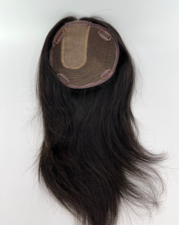 14x15cm Black color human hair topper,14inch hair topper with clips for thin hair or hair loss