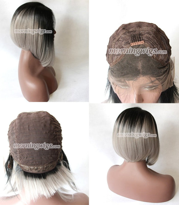 12 inches grey black bob lace front synthetic wigs